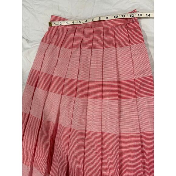 Vintage Pleated Red Striped Midi Ankle Length Skirt - Picture 5 of 11